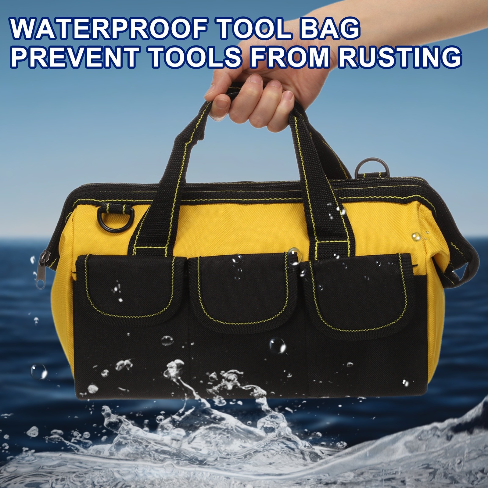 Wide Mouth Tool Bag 12.2 Inch Tote Bag with Adjustable Strap, Army Green