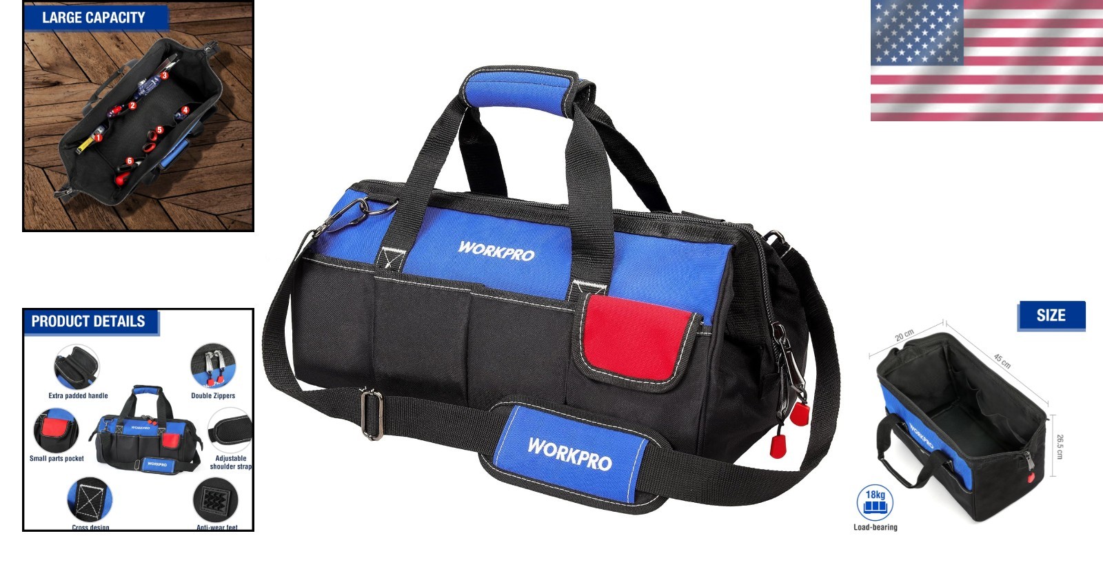 Durable 18-Inch Tool Bag with Reinforced Handle & Easy Access Compartments