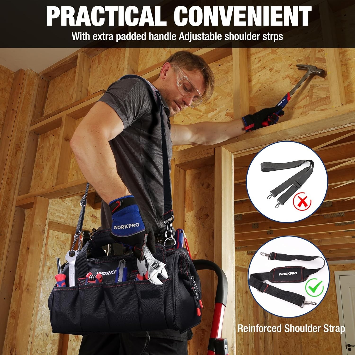 Multi-Pocket Tool Organizer, Shoulder Strap, Black