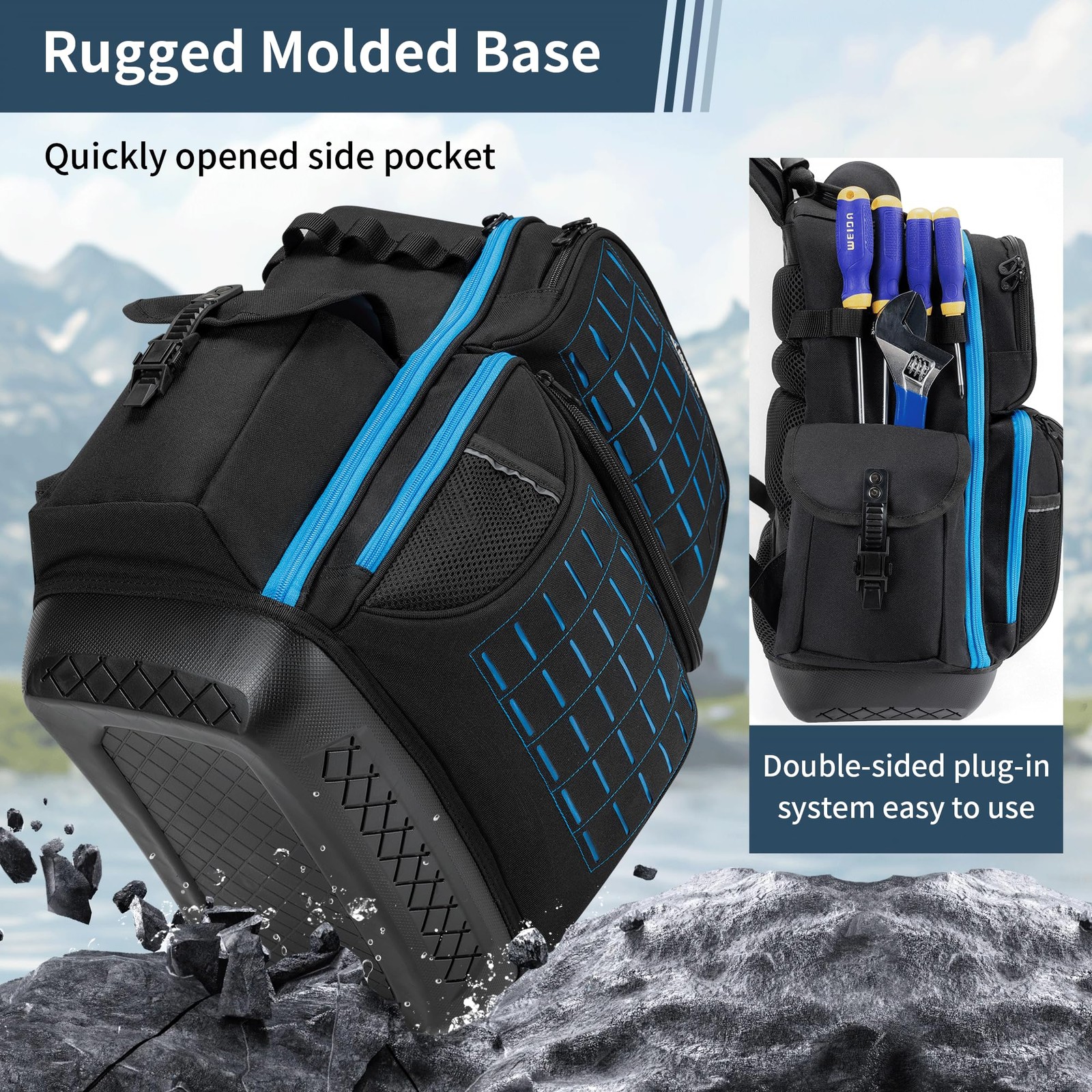 BLISSWILL Tool Bag Backpack for men,Heavy Duty 14″ L x 8″ W x 19.5″ H, Black