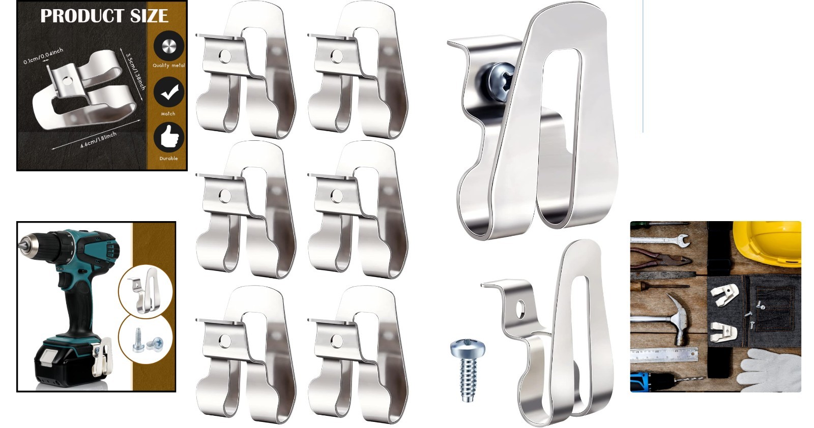 Compact Stainless Steel Drill Hook Clips – 8 Pieces for Easy Installation