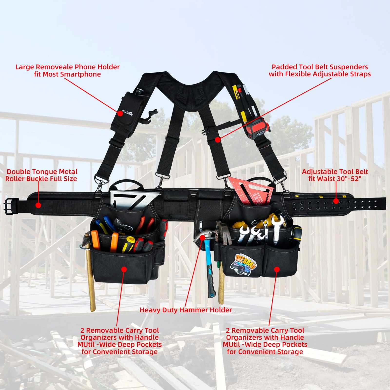 MELOTOUGH Tool Belt with Suspenders Tool Bag Supenders Framers Comb Apron Tool B