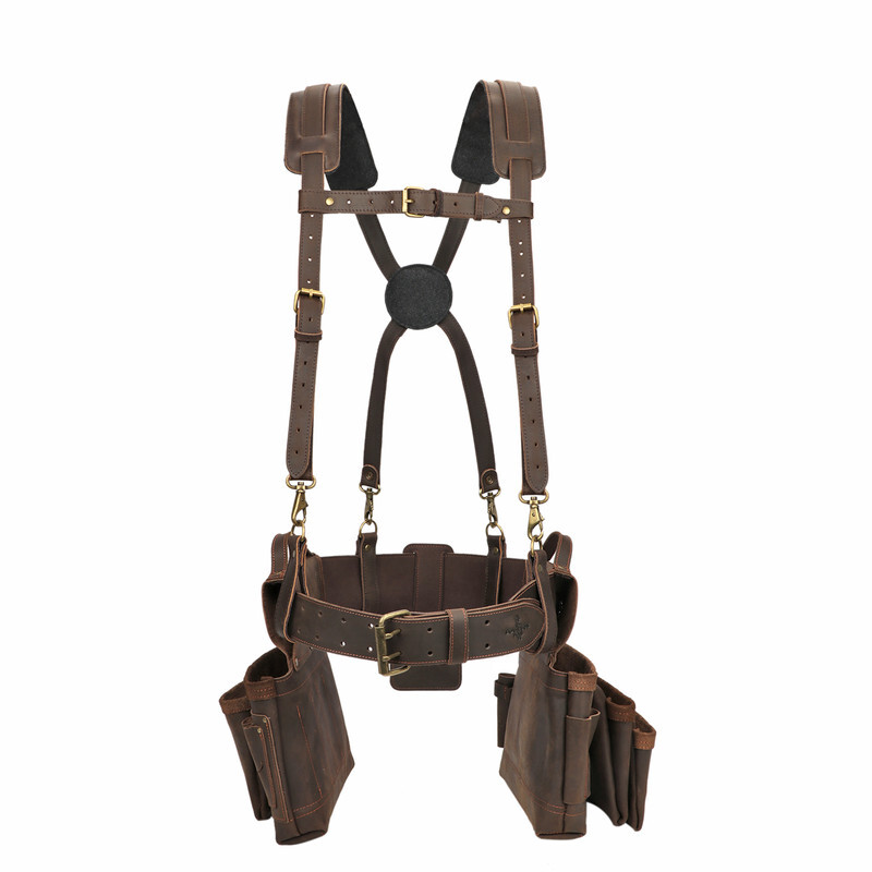 TOURBON Leather Tool Carry Pocket Framer Rig Belt/Pouch/Bag Carpenter Suspenders