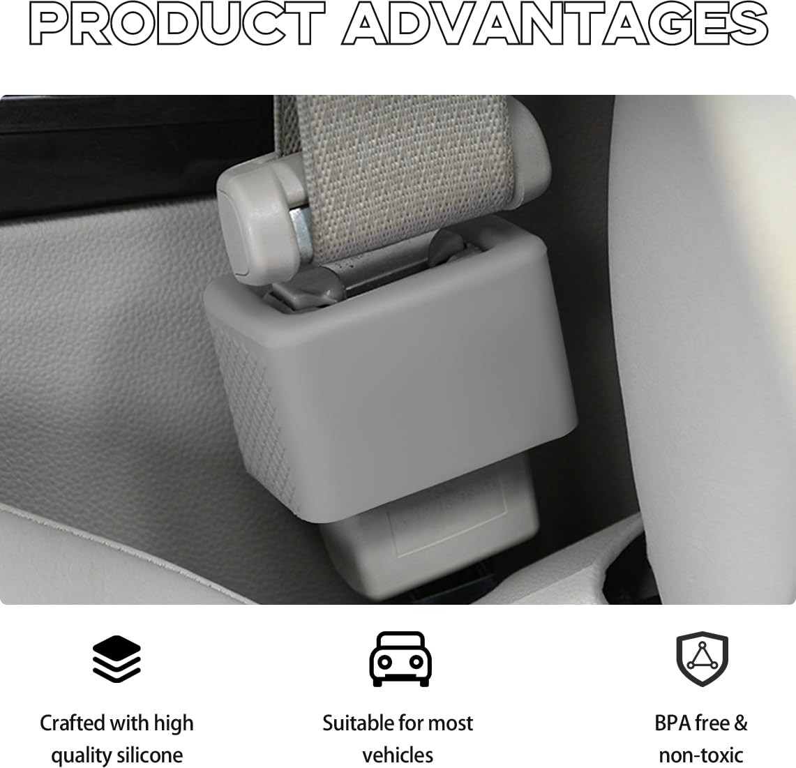 Augeny 2 PCS Seat Belt Buckle Holder, Silicone Auto Rear Seatbelt Light Gray