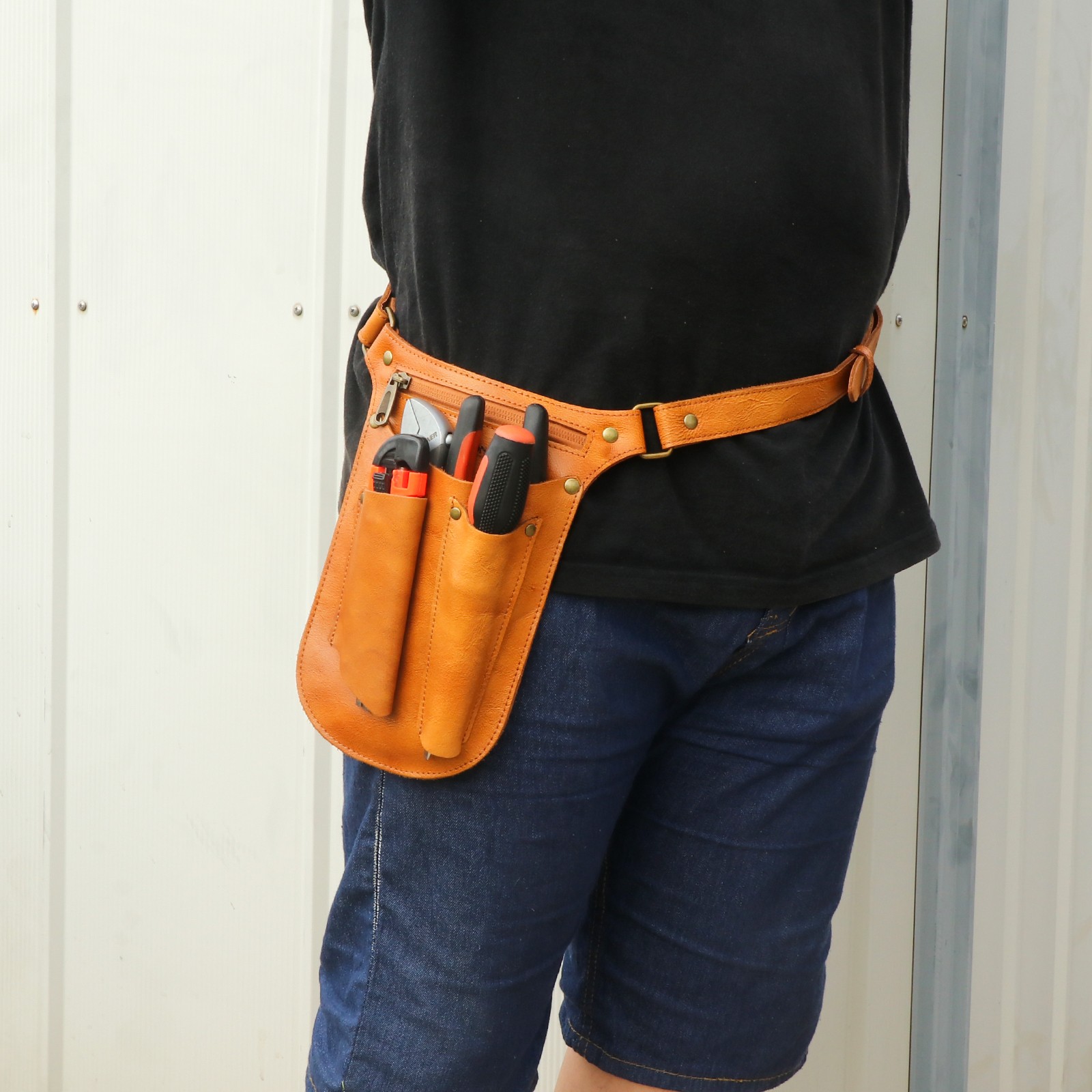 TOURBON Leather Gardening Tools Belt Florist Holder Bag Utility Pouch Phone Case