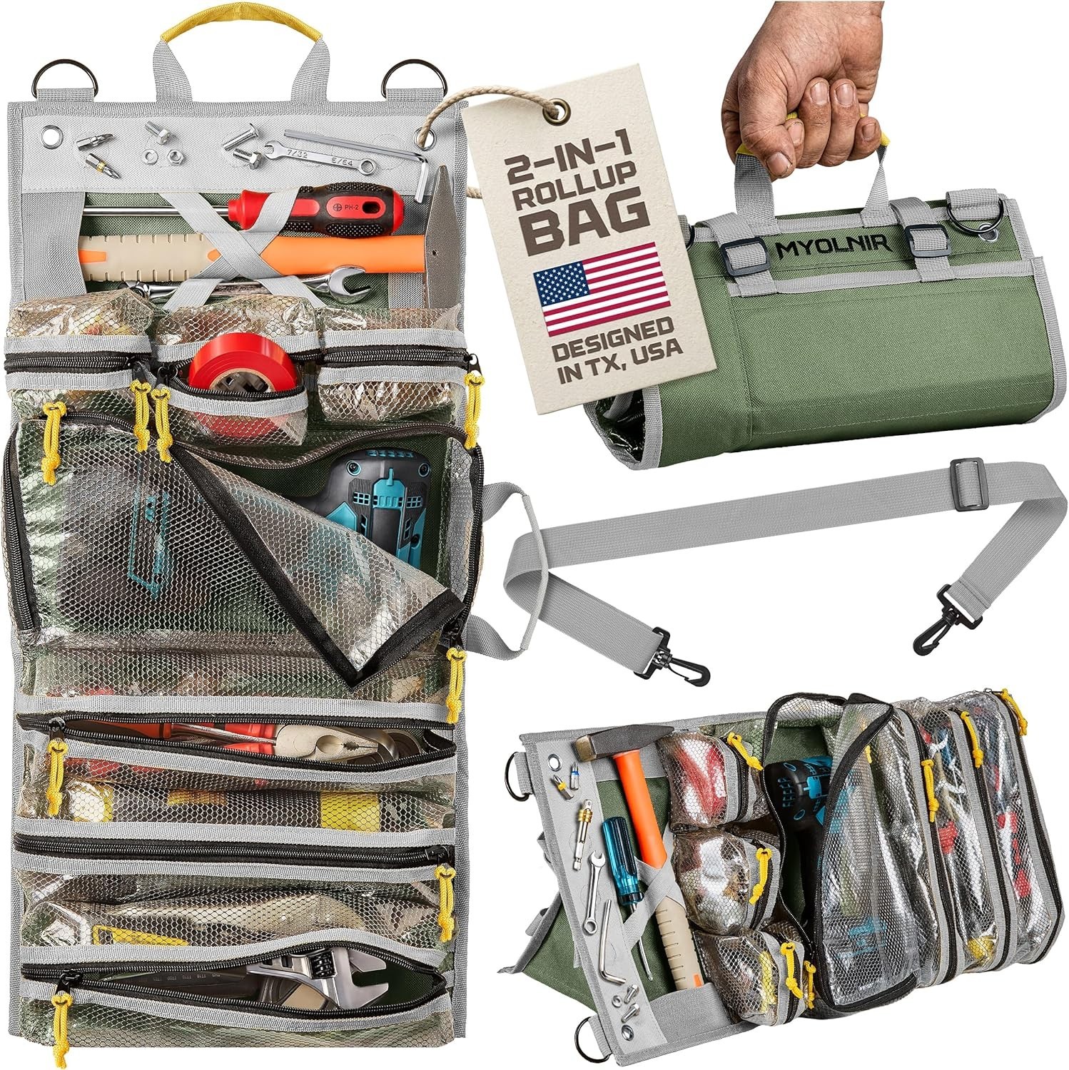 Roll Up Tool Bag Organizer With Kickstand – Full-Size 25″ Heavy Duty Tool Rol…