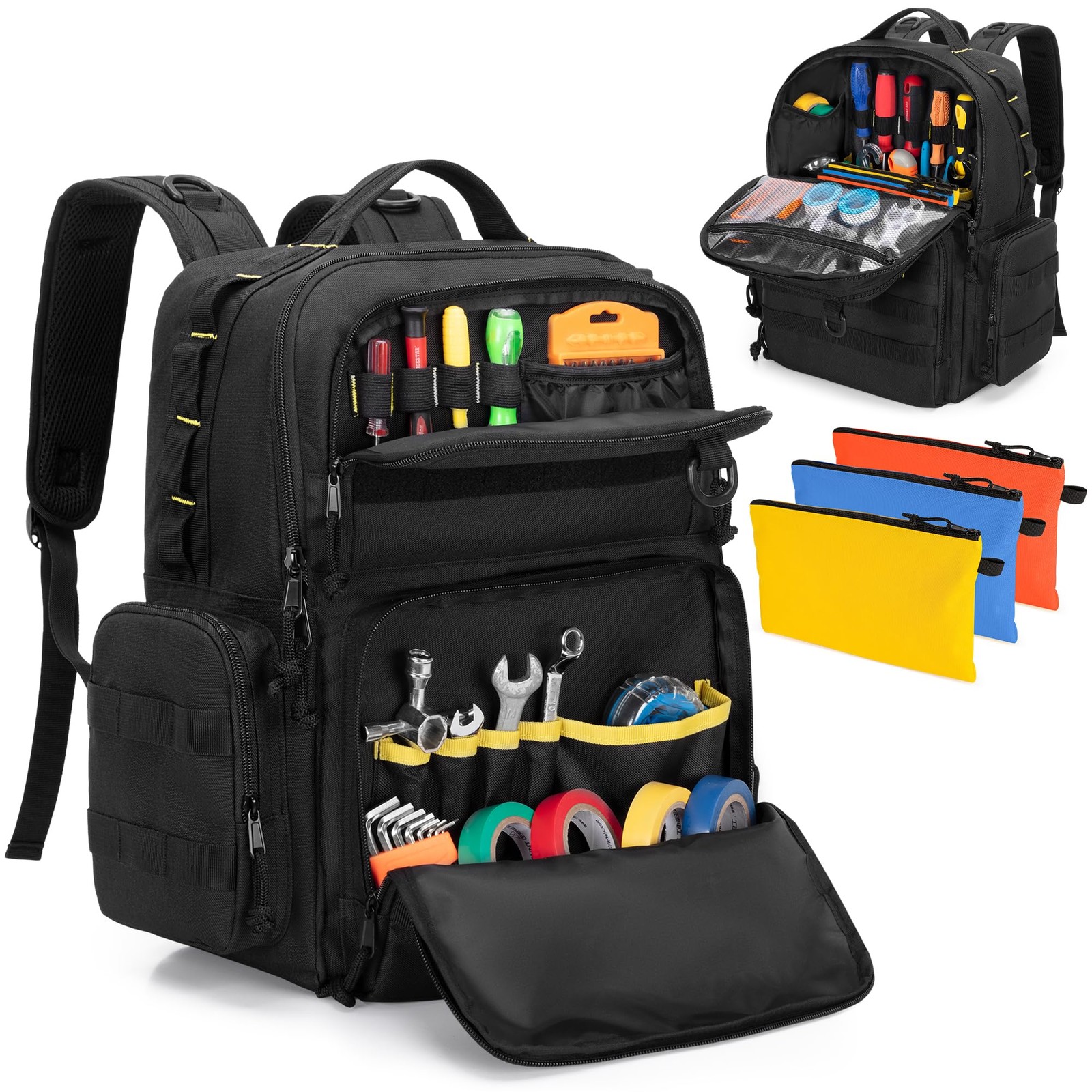 Rexmica Tool Bag Backpack for Men with 3 Tool Pouches, Heavy-Duty Tool Storag…
