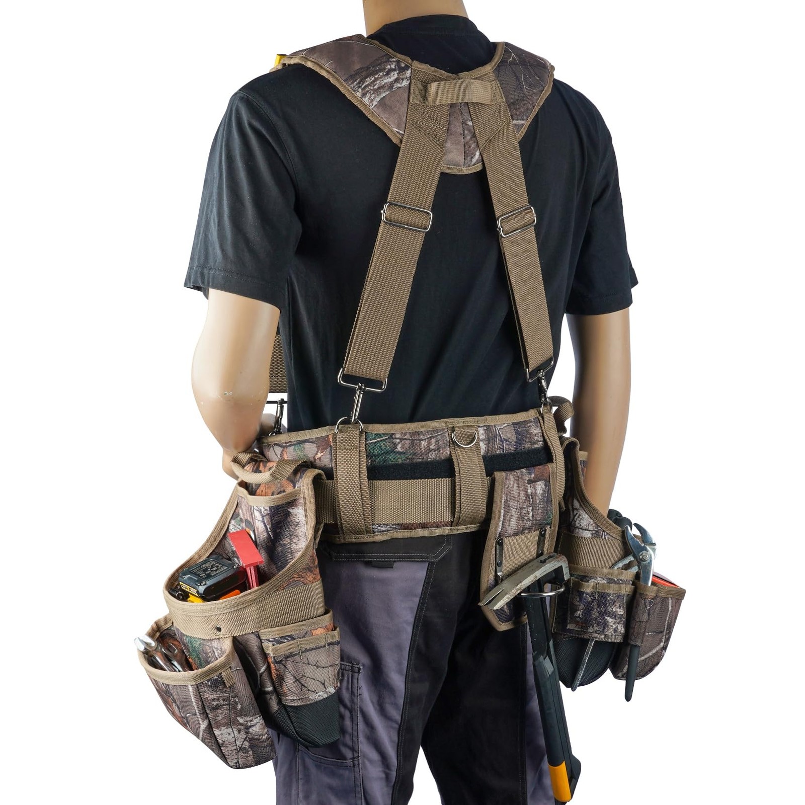 Camo Tool Belt with Suspenders Camouflage Tool Bag Supenders Framers Comb Apr…
