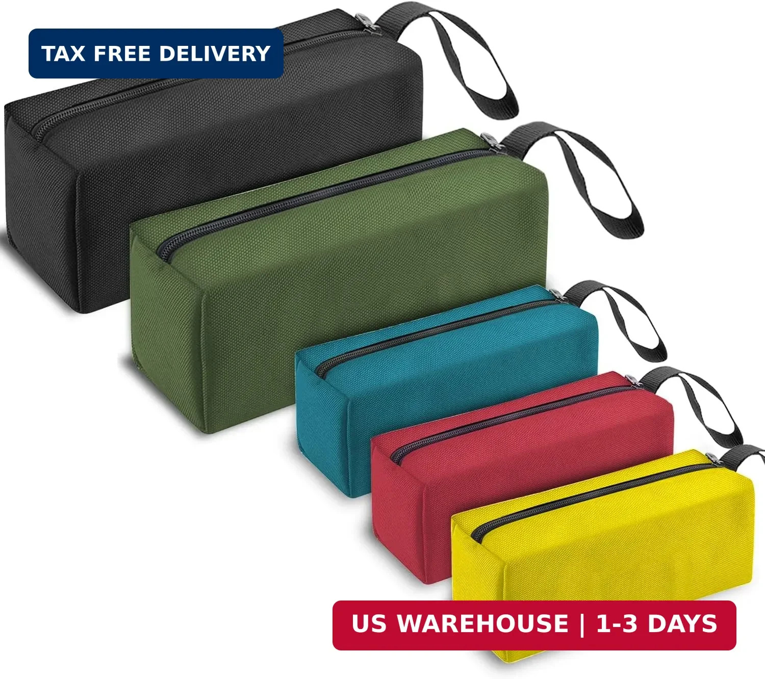 5 Pack Canvas Tool Pouch of Two Sizes, Tool Pouches with Zipper, Multipurpose Zi