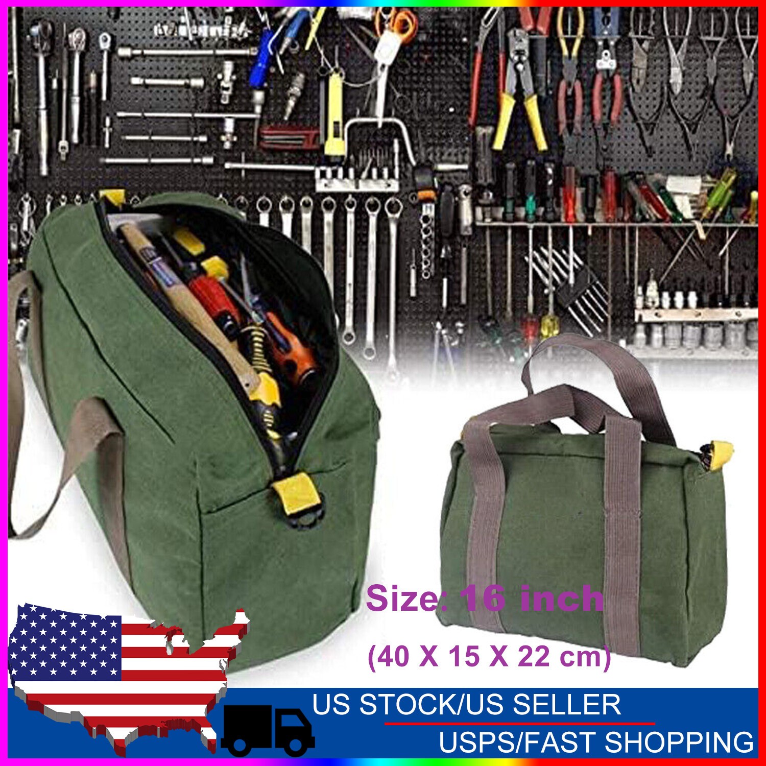 Canvas Tool Bag Heavy Duty Carry Tote Storage Work Utility Mechanics Waterproof