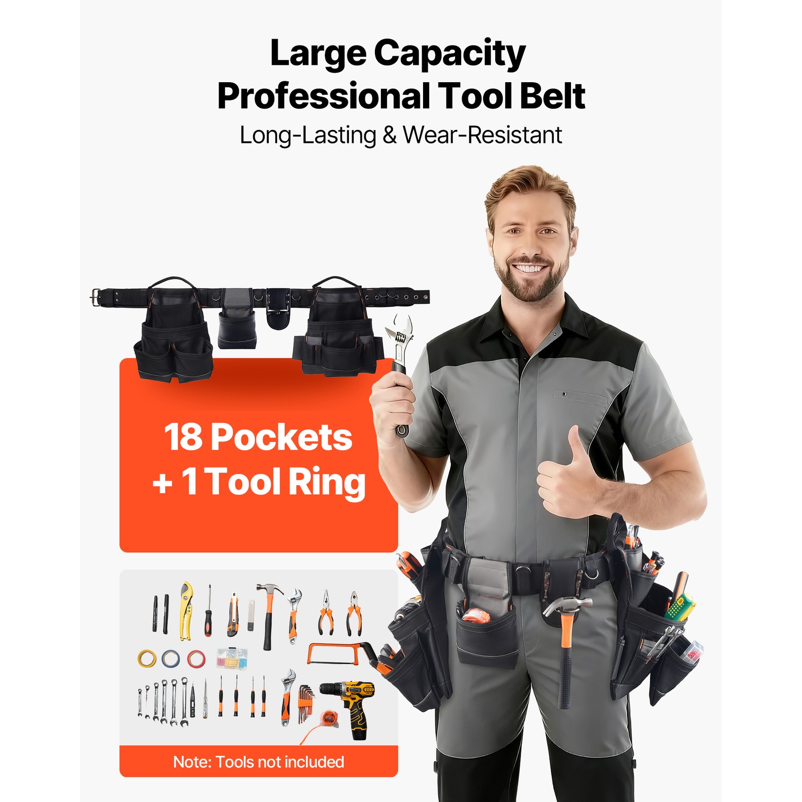 Uimoso Electricians Tool Belt with 18 Pockets for Heavy-Duty Tool Organization
