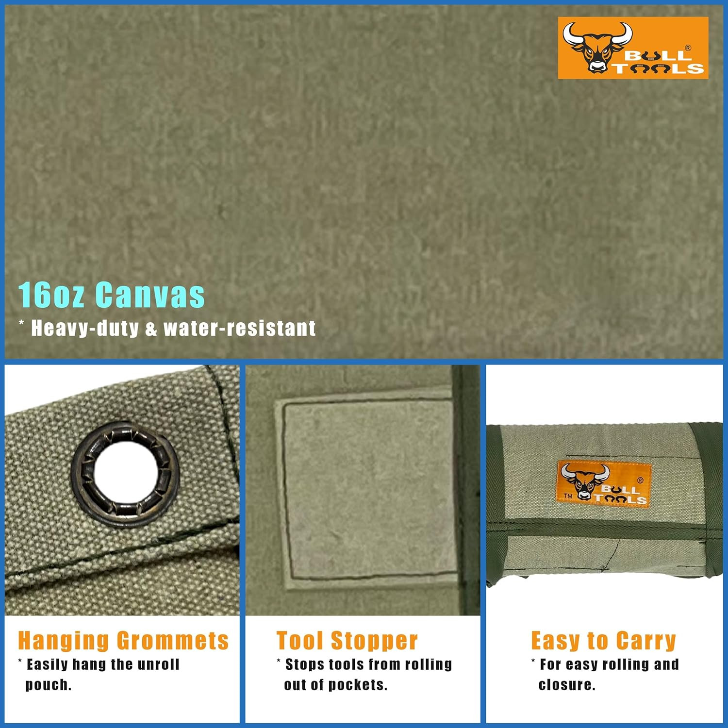 Heavy Duty Sports Duck Canvas Tool Organizer Roll Up Utility Pouch 26 Pockets