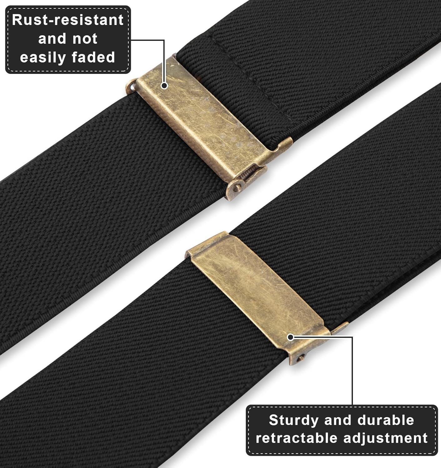 Fasker Suspenders for Men Heavy Duty 4 Snap Hooks Adjustable Elastic Black