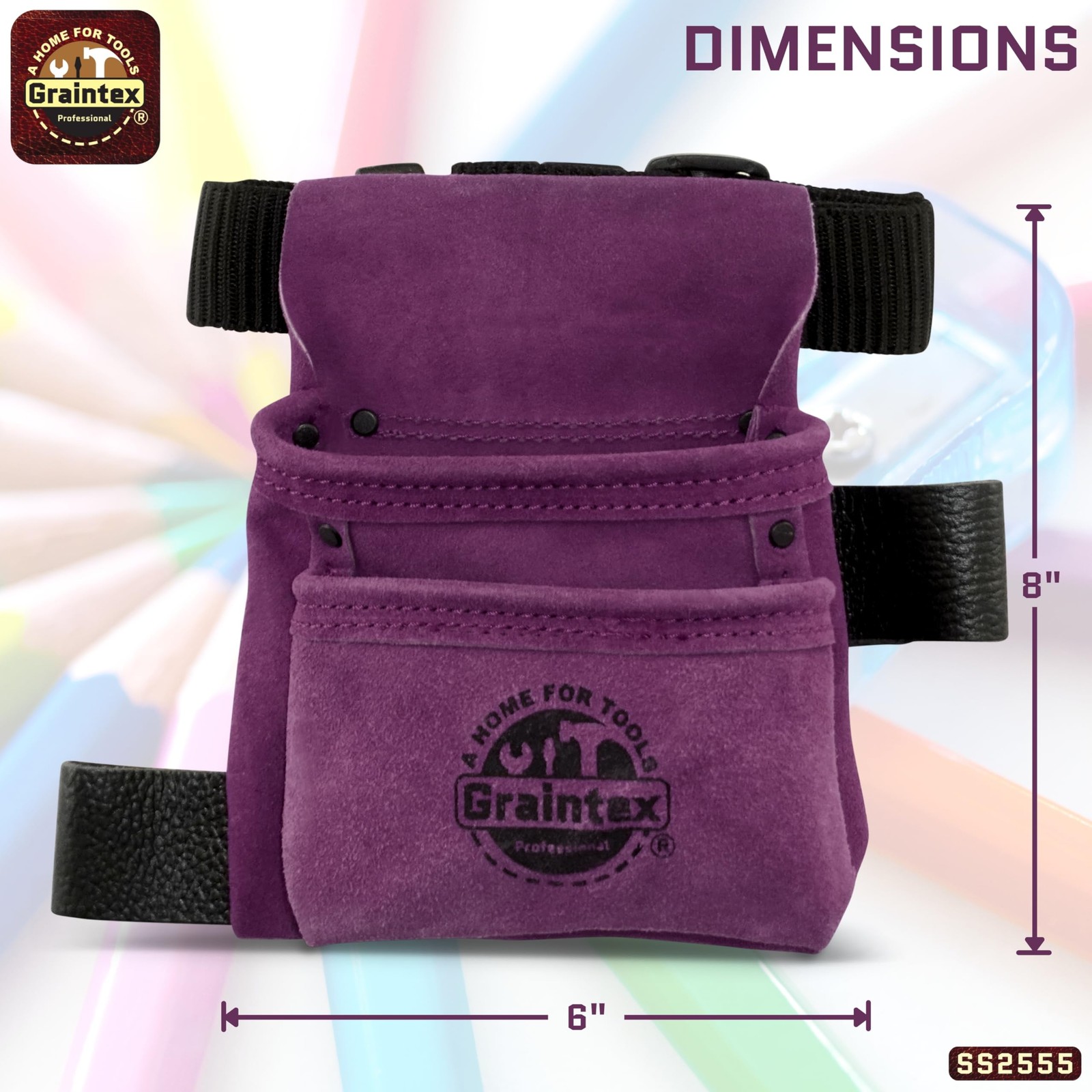 SS2555 2 Pocket Children Tool Pouch Purple Color Suede Leather with Belt