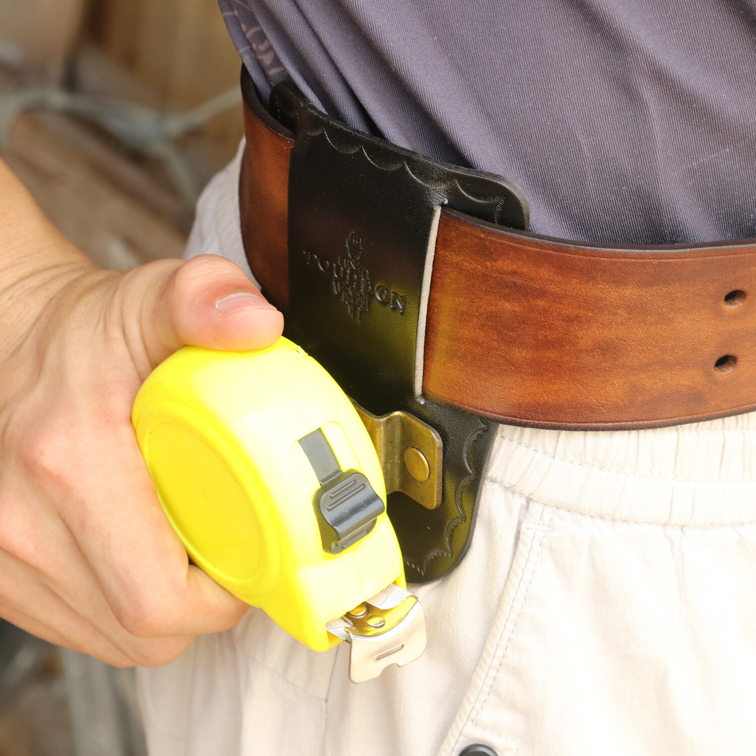 TOURBON Black Leather Tape Measure Clip Holster Framer Tool Holder Fit 2″ Belt