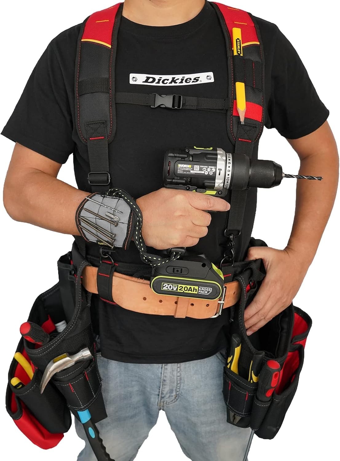 Heavy-Duty Tool Belt Suspenders with Magnetic Wrist Support for Professionals