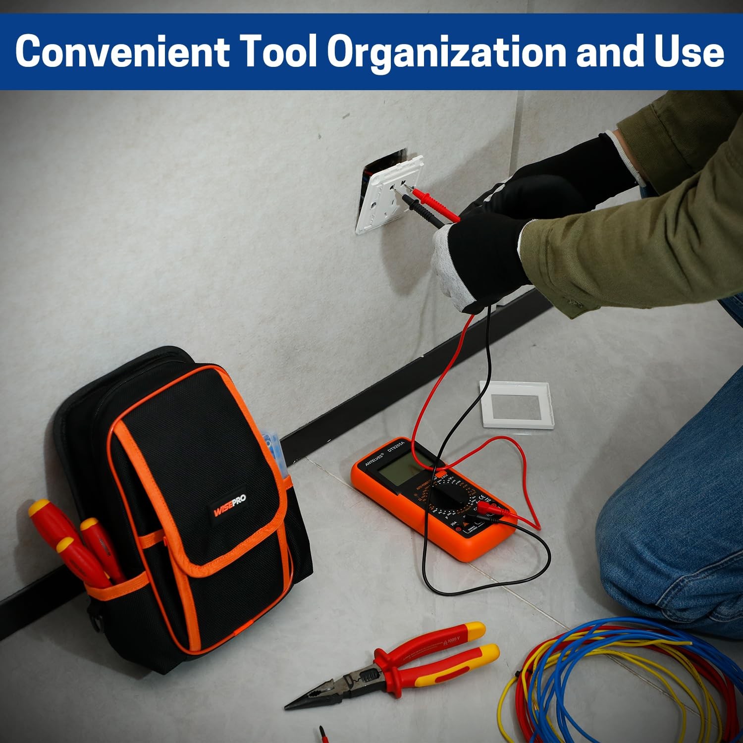 Zippered Electrician Tool Pouch 1680D Technician Bag with Handle Organizer