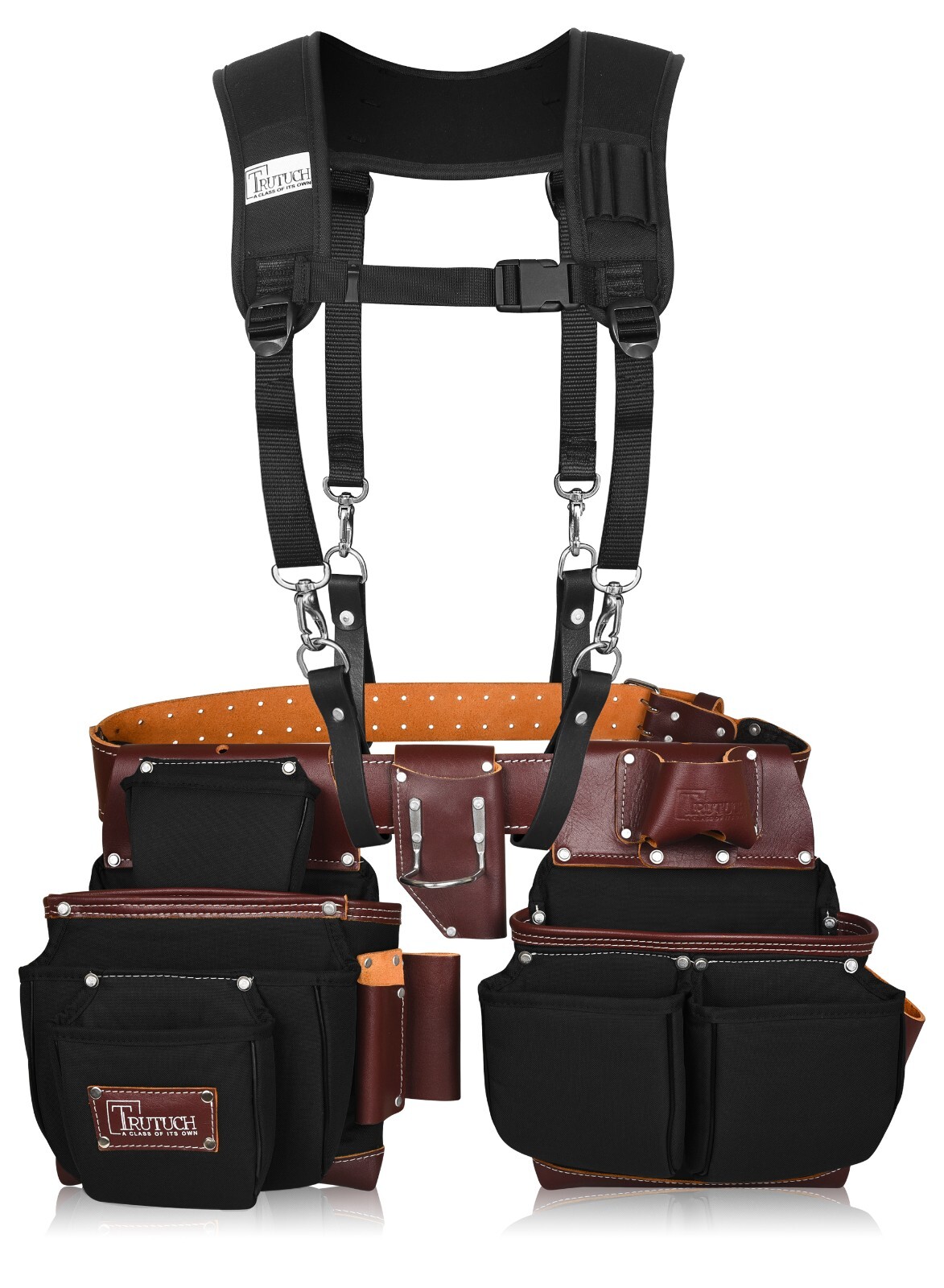 TRUTUCH Black Nylon & Leather Tool Belt with Nylon Work Suspender | Tool Belts