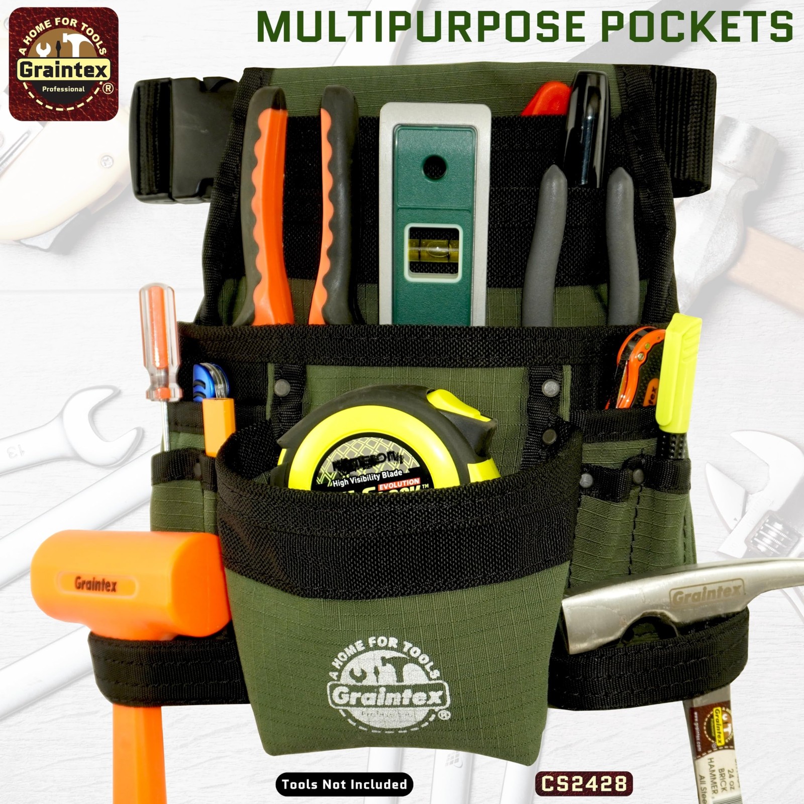 10 Pocket Finisher Canvas Tool Pouch | Hunter Green | 2′ Webbing Belt | Multi…