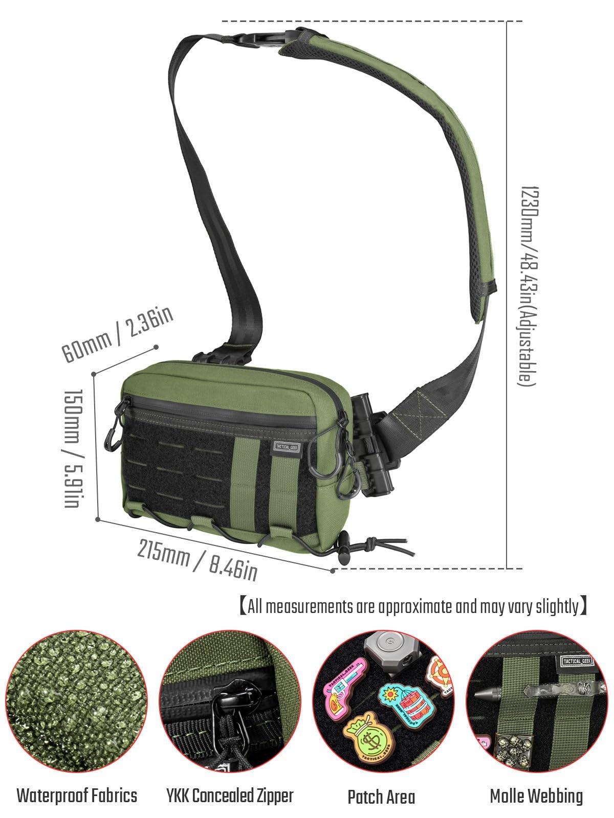 TACTICAL_GEEK Crossbody Shoulder Bag Nylon Daypack Black Green Small