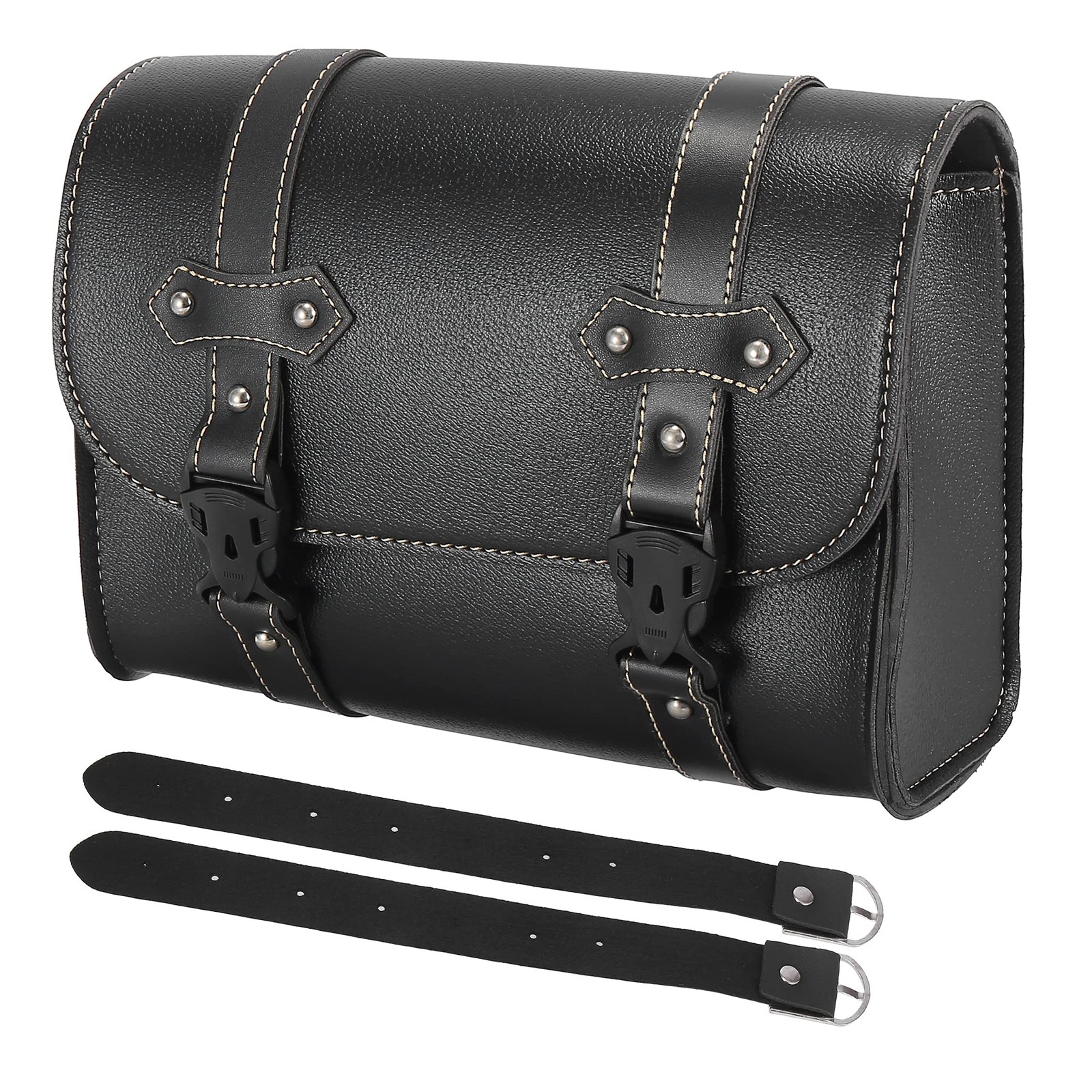 Motorcycle Tool Bag Handlebar Faux Leather Cycling Luggage Waterproof Black