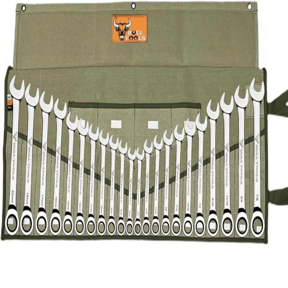 BULL TOOLS Wrench Roll, 26 Pocket Tool 26 Pocket, Sand Washed Olive Drab