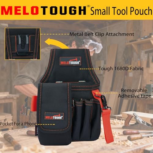 Small Tool Pouch with Belt Clip, Mini Electrician Work Pouch with Nylon Red