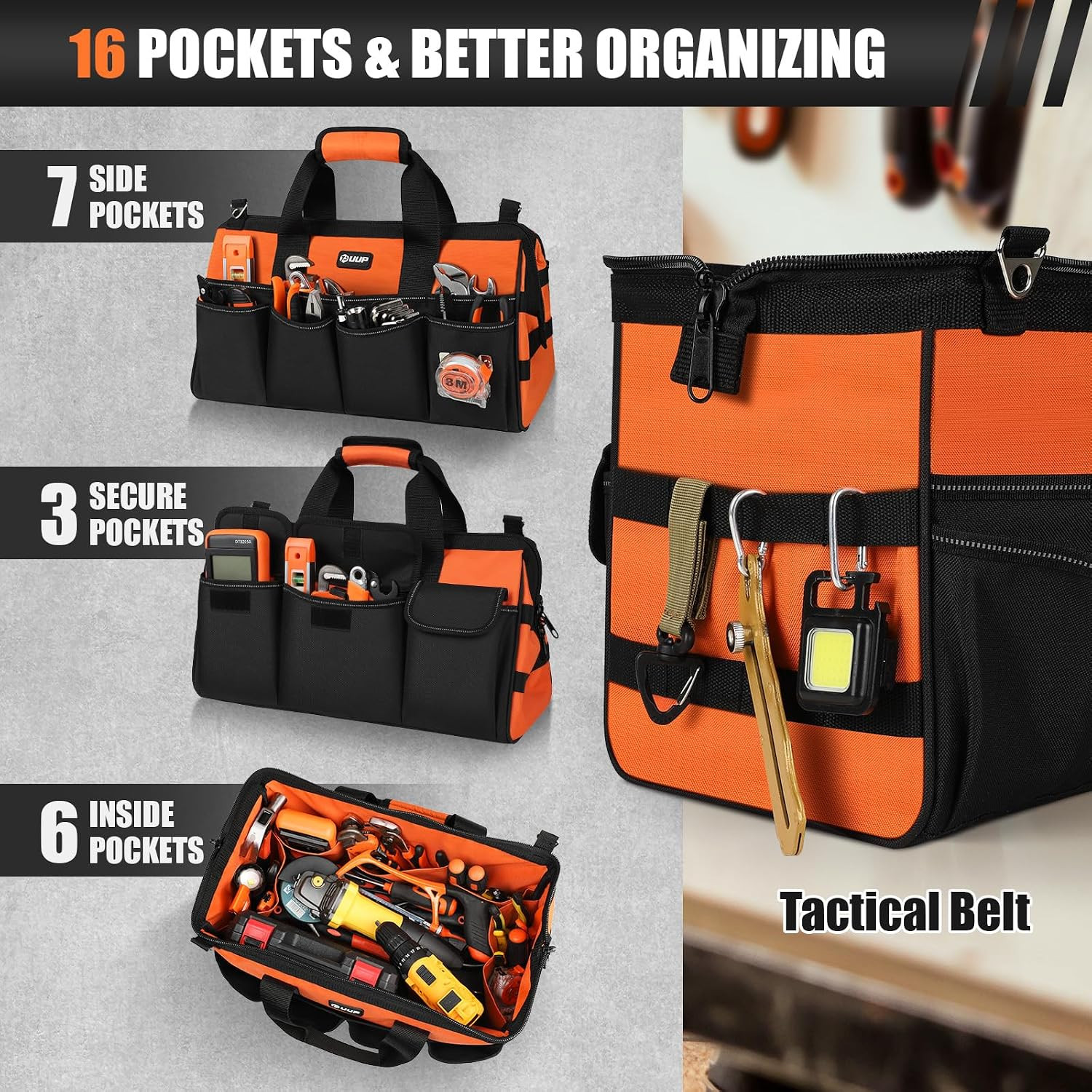 Heavy Duty Tool Bag 18-Inch, 16-Pocket Portable Soft Tool Box Organizer Storage,
