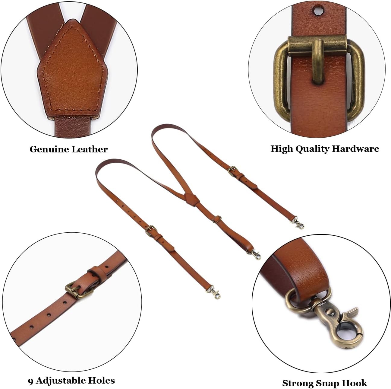 Leather Suspenders For Men, Personalized Brown Genuine X-Large,