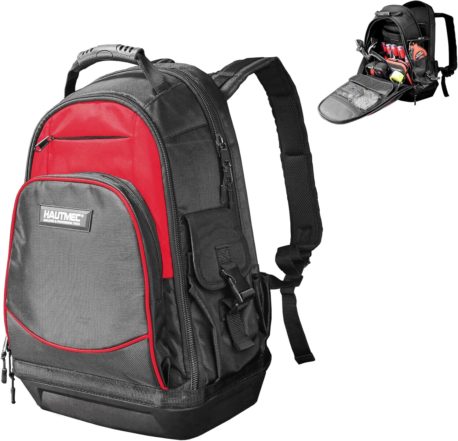 Heavy-Duty Tool Backpack with Molded Waterproof Base, 1680D Tool Bag with Laptop