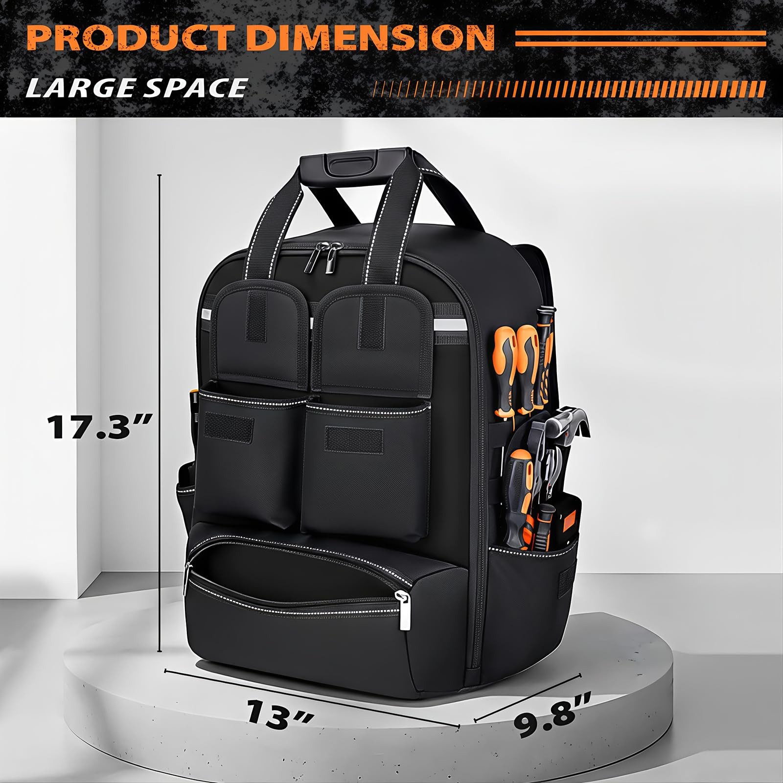 Tool Bag Backpack 18 Pockets Heavy Duty Storage Organizer Black Padded HVAC