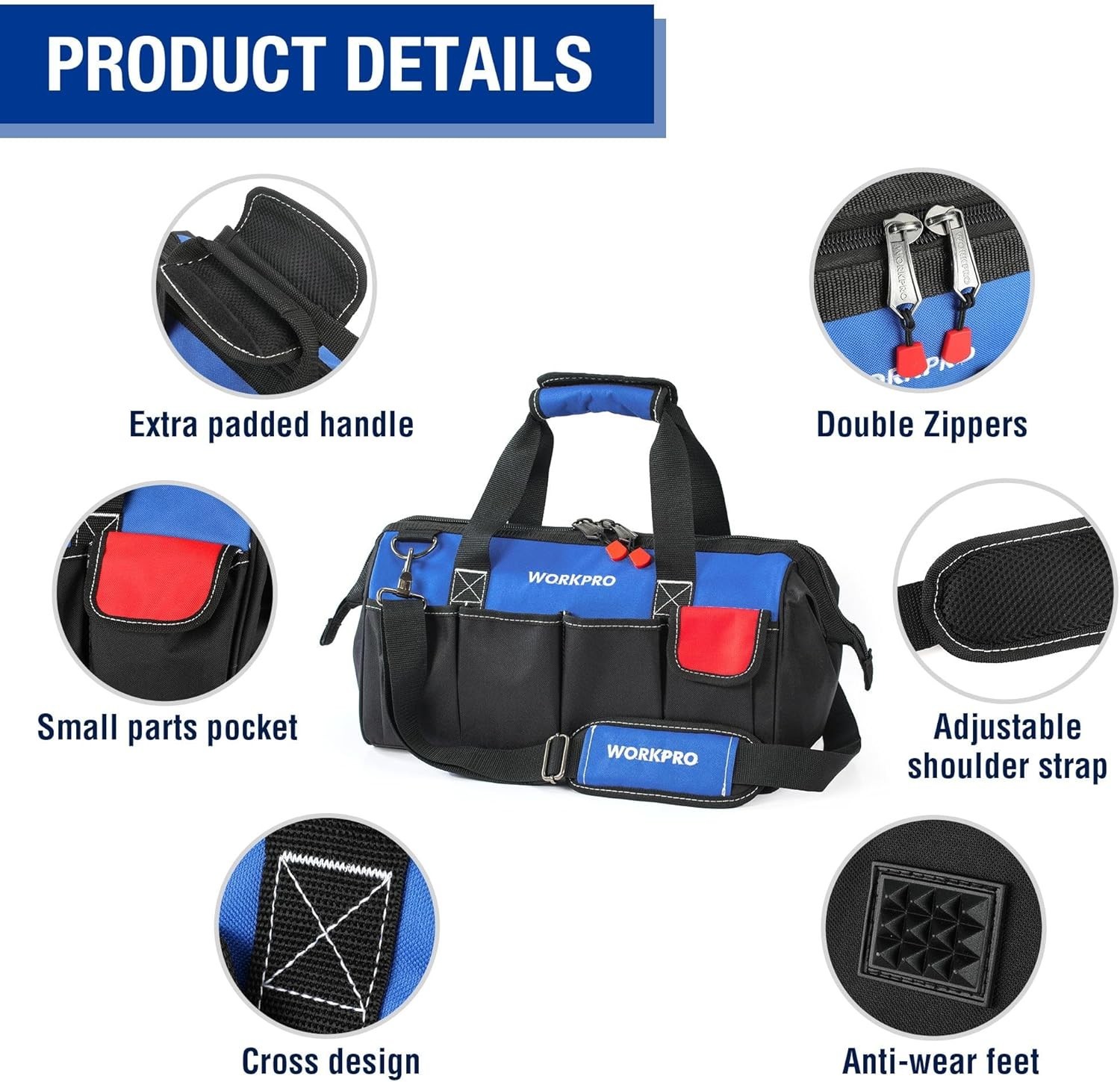 Durable 18-Inch Tool Bag with Reinforced Handle & Easy Access Compartments
