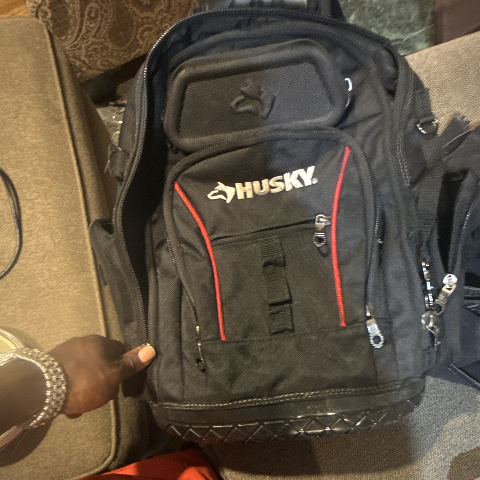 Husky Husky Tool Backpack Tool Bag Black/Red with Padded Handle, 1 Item