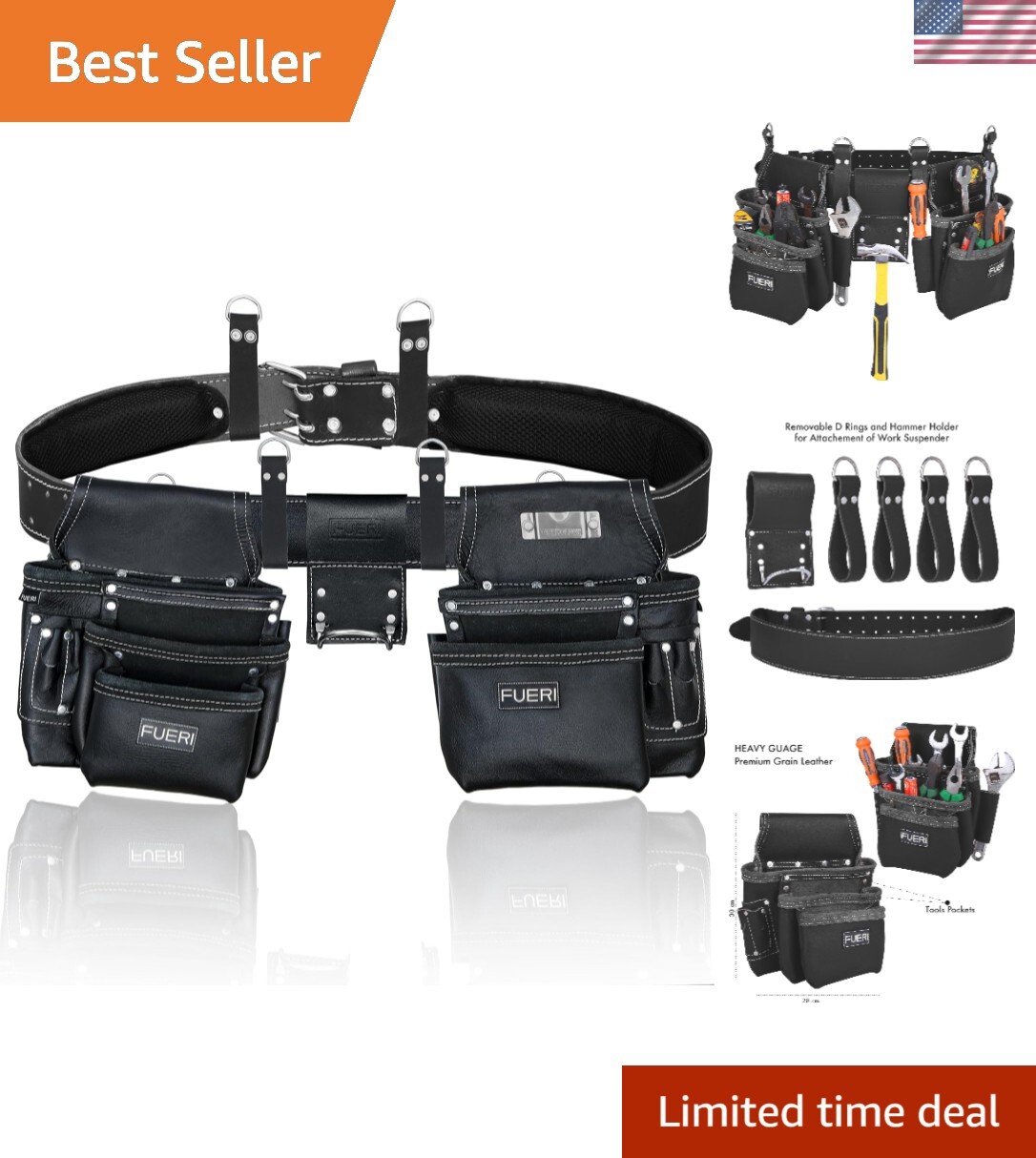 Tool Pouch Framers Combo Tool Belt Tool Kit | Heavy Duty Pro Gauge Leather Ri…