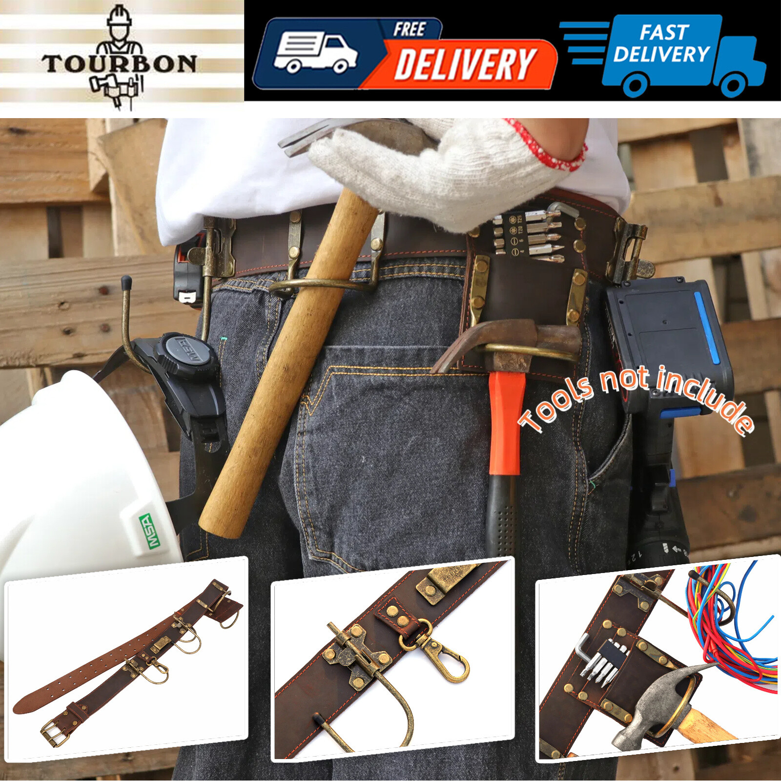 TOURBON Leather 2″ Electrician Tool Belt Hammer Scaffolding Holder Drill Holster