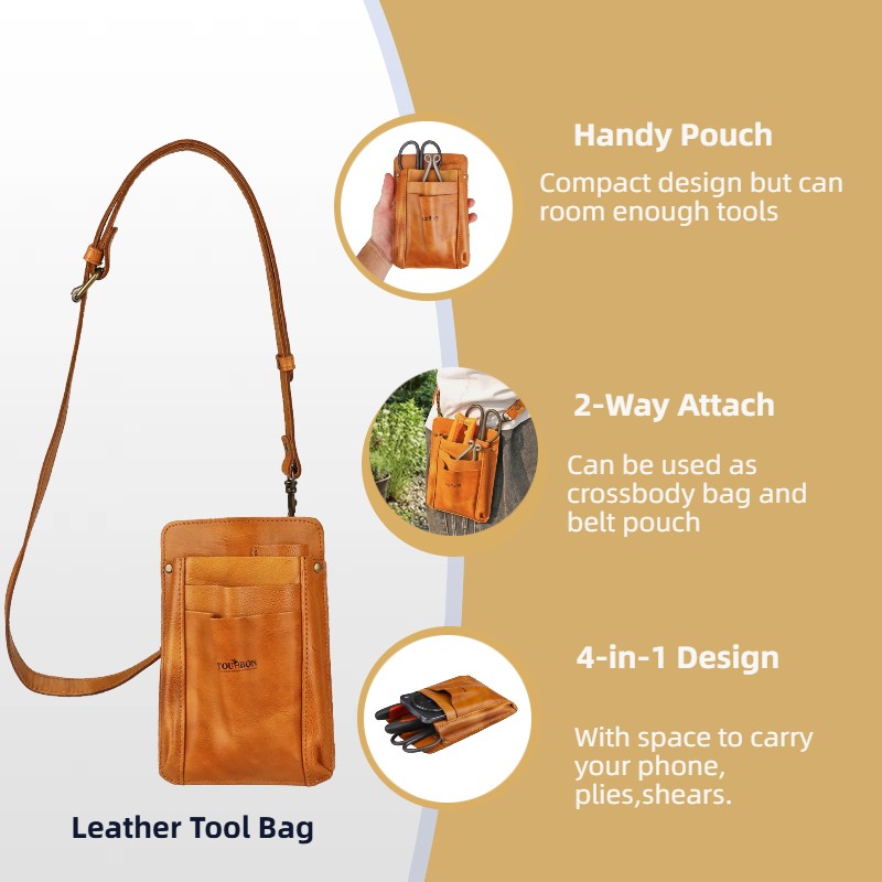 TOURBON Leather Garden Belt Tools Utility Pouch Florists Crossbody Bag for Girls