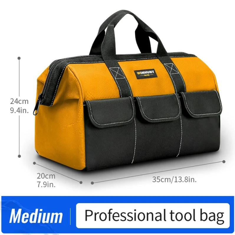 1pc Yellow Heavy Duty Tool Bag Wide Mouth Electrician Storage Tote – NEW
