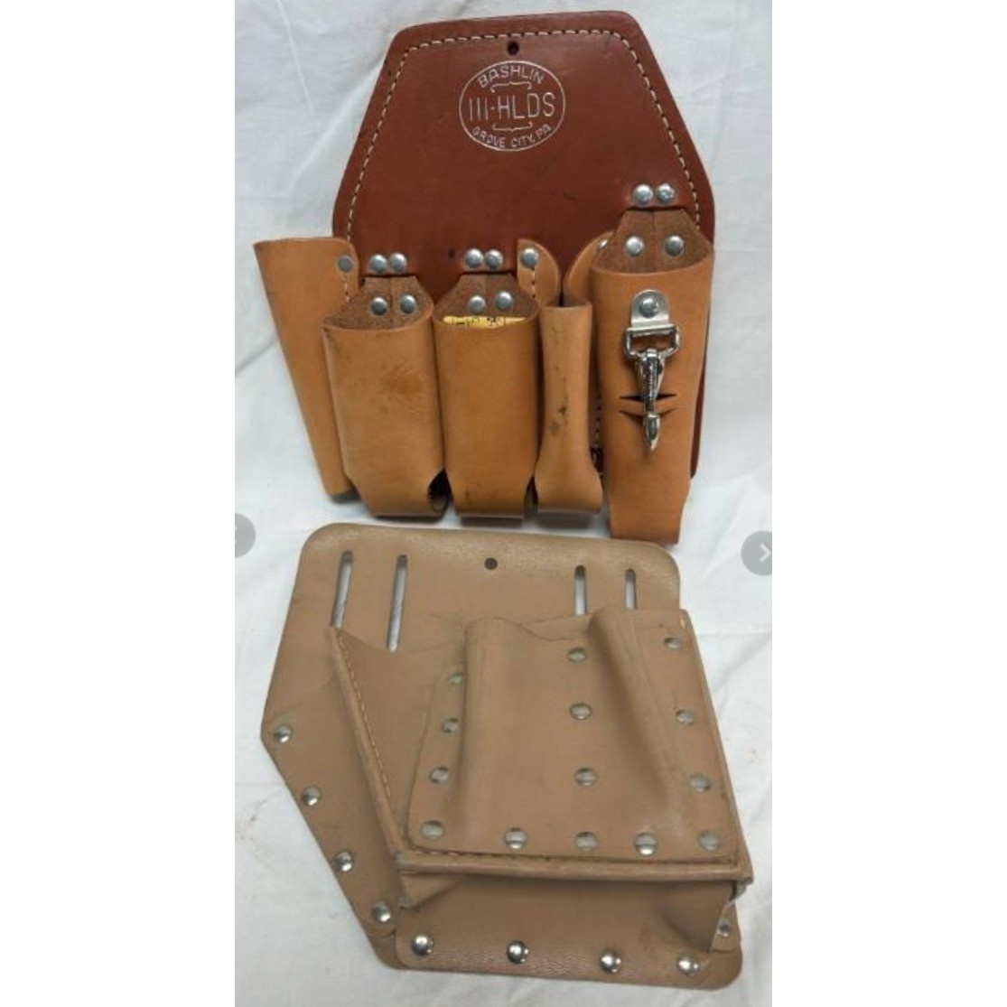 Vintage Bashlin 111HLDS Leather Lineman Holster Tool Pouch Multiple Pockets USA