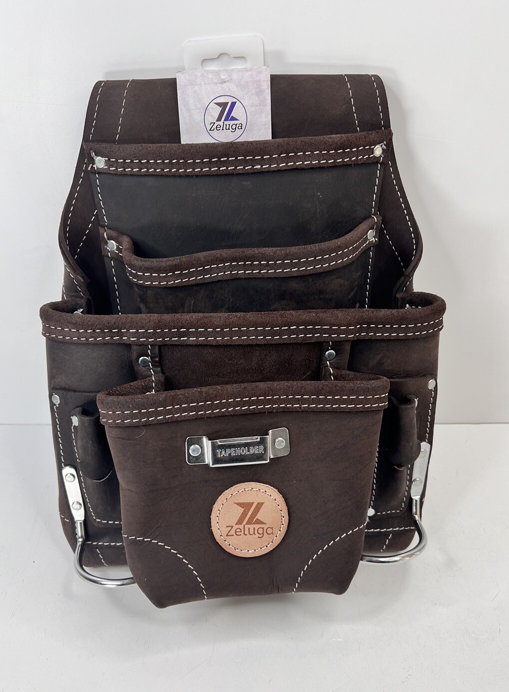 Zeluga ZL148TB 10 Pocket Top Grain Leather Tool Bag, Oil Tan