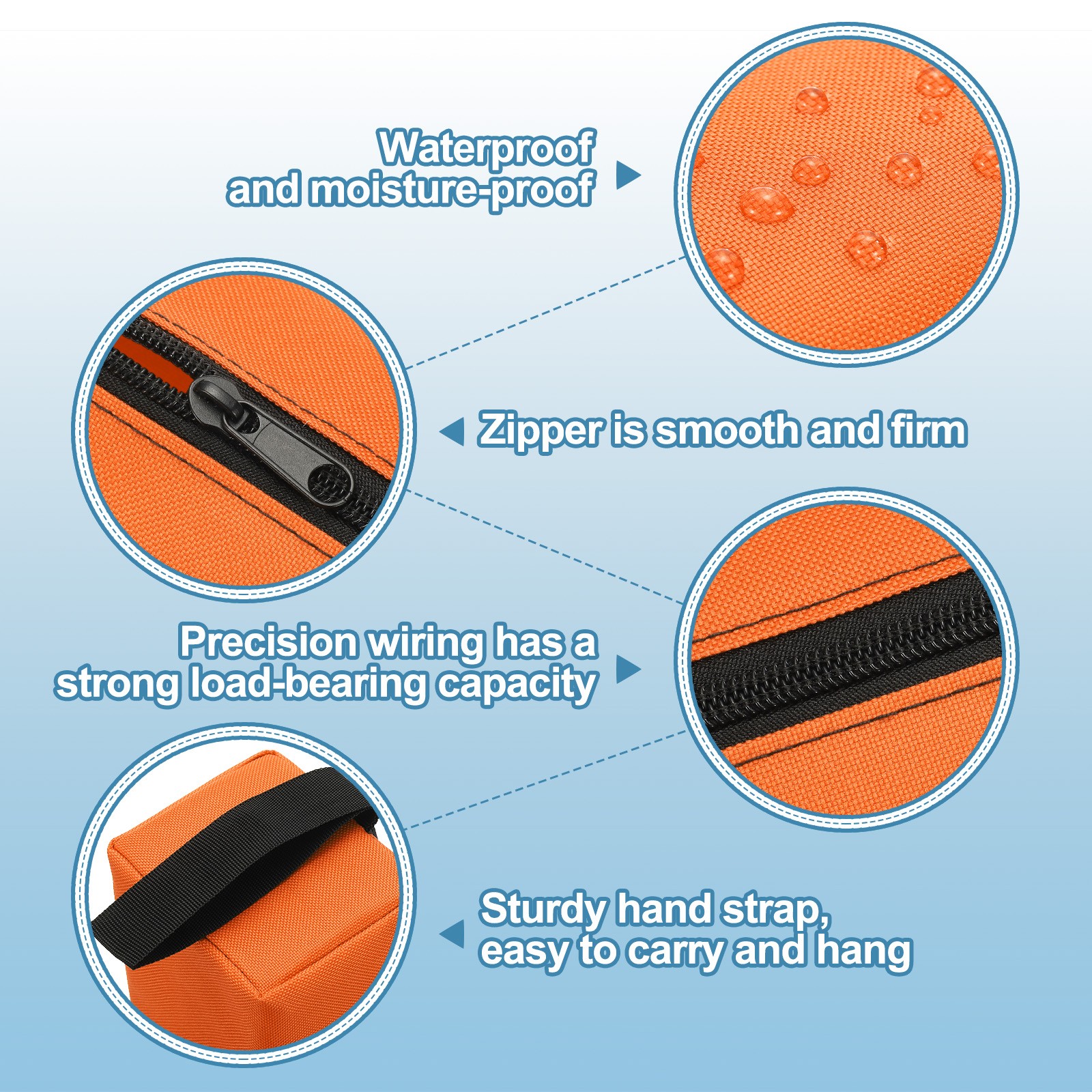 Zipper Utility Tool Bag 9.8×3.3×2.8 Inch Multi-purpose Tote Bag Orange
