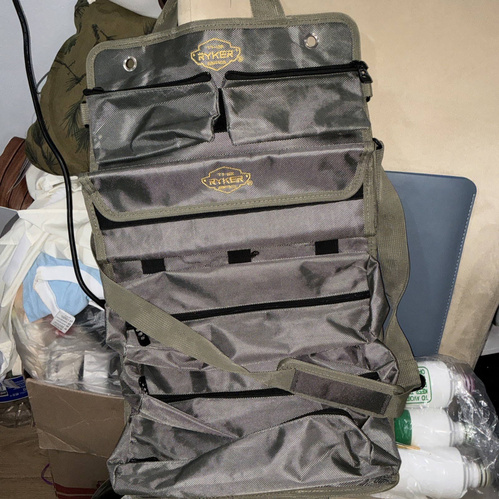 Ryker Roll Up Tool Pouch Gray Handle Multiple Compartments Zippered Pockets