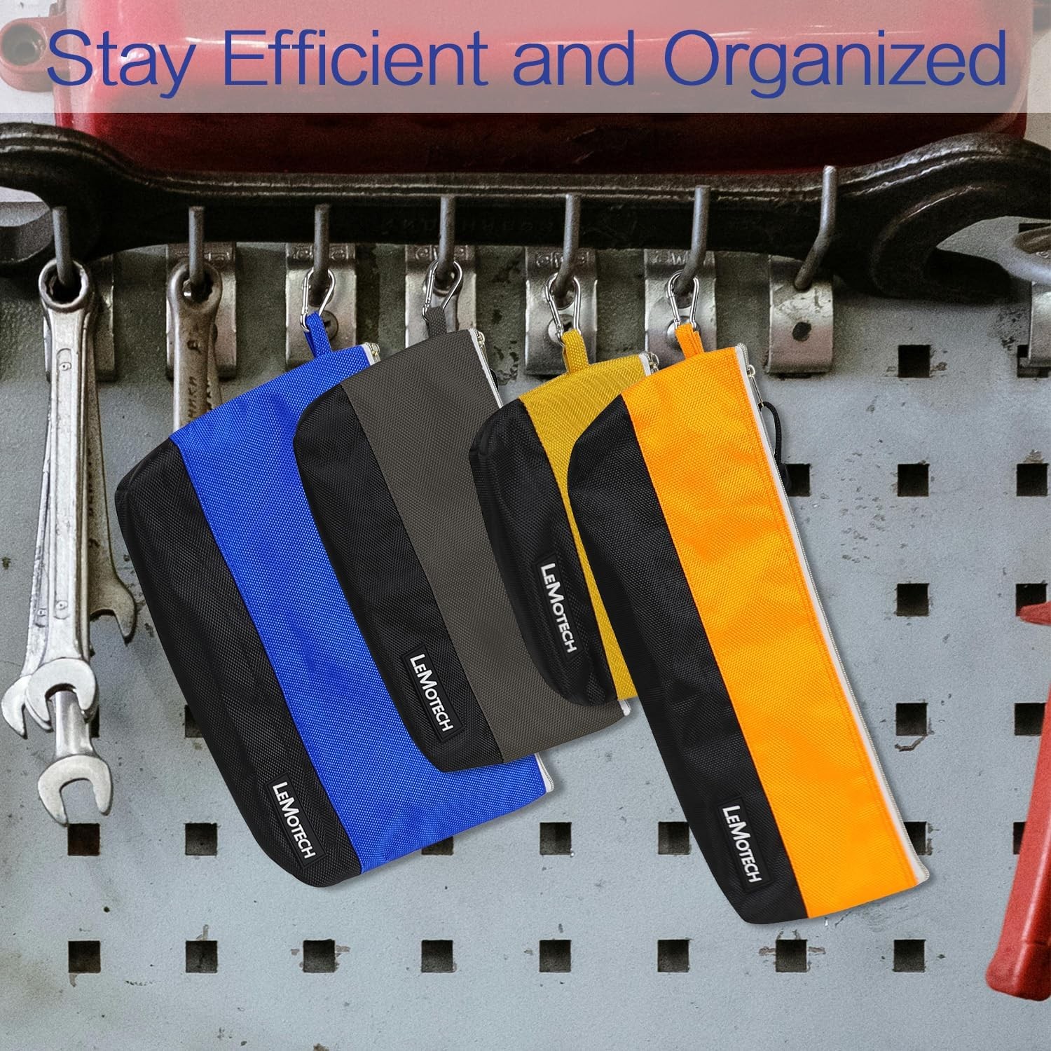 LeMotech Zipper Tool Bag, Stand-Up Pouch with Blue;Orange;Grey;Yellow