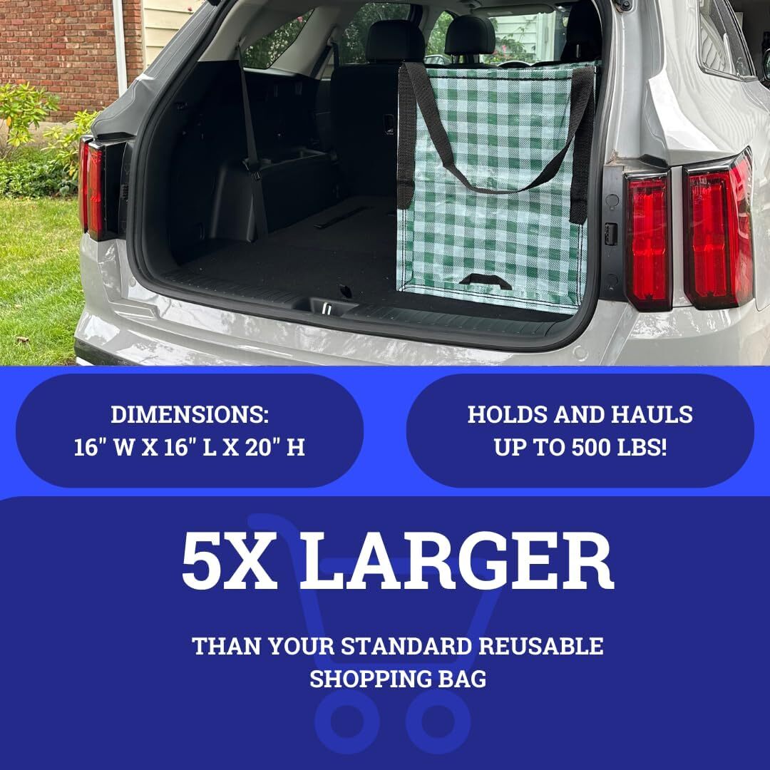 DURASACK Heavy Duty Storage Tote Bag 22-Gallon Pack of 4, Gingham Green