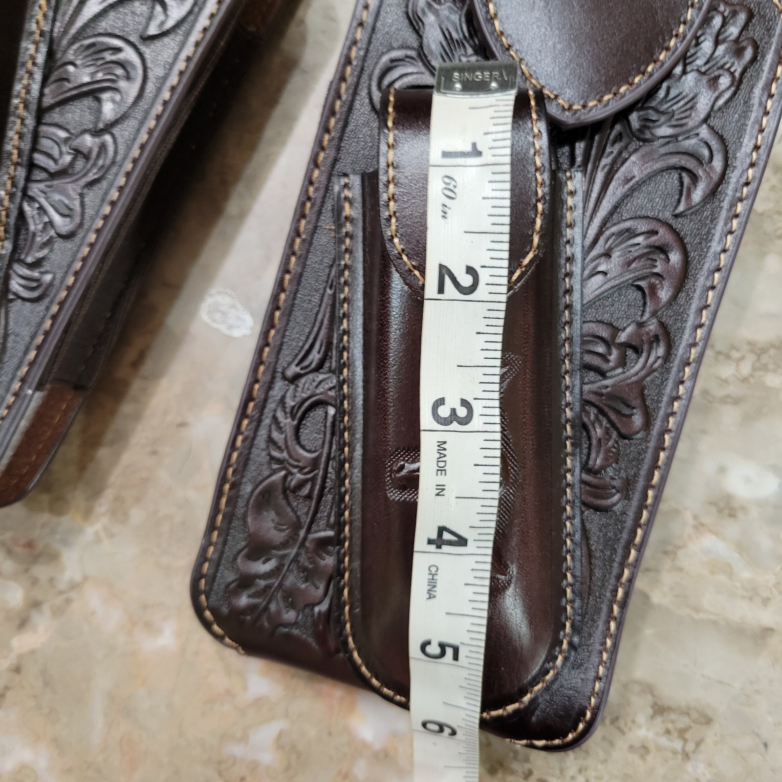 Longhorn Leather Phone Holstor With Knife Sheath & Belt Clip Sz LARGE 7×4″