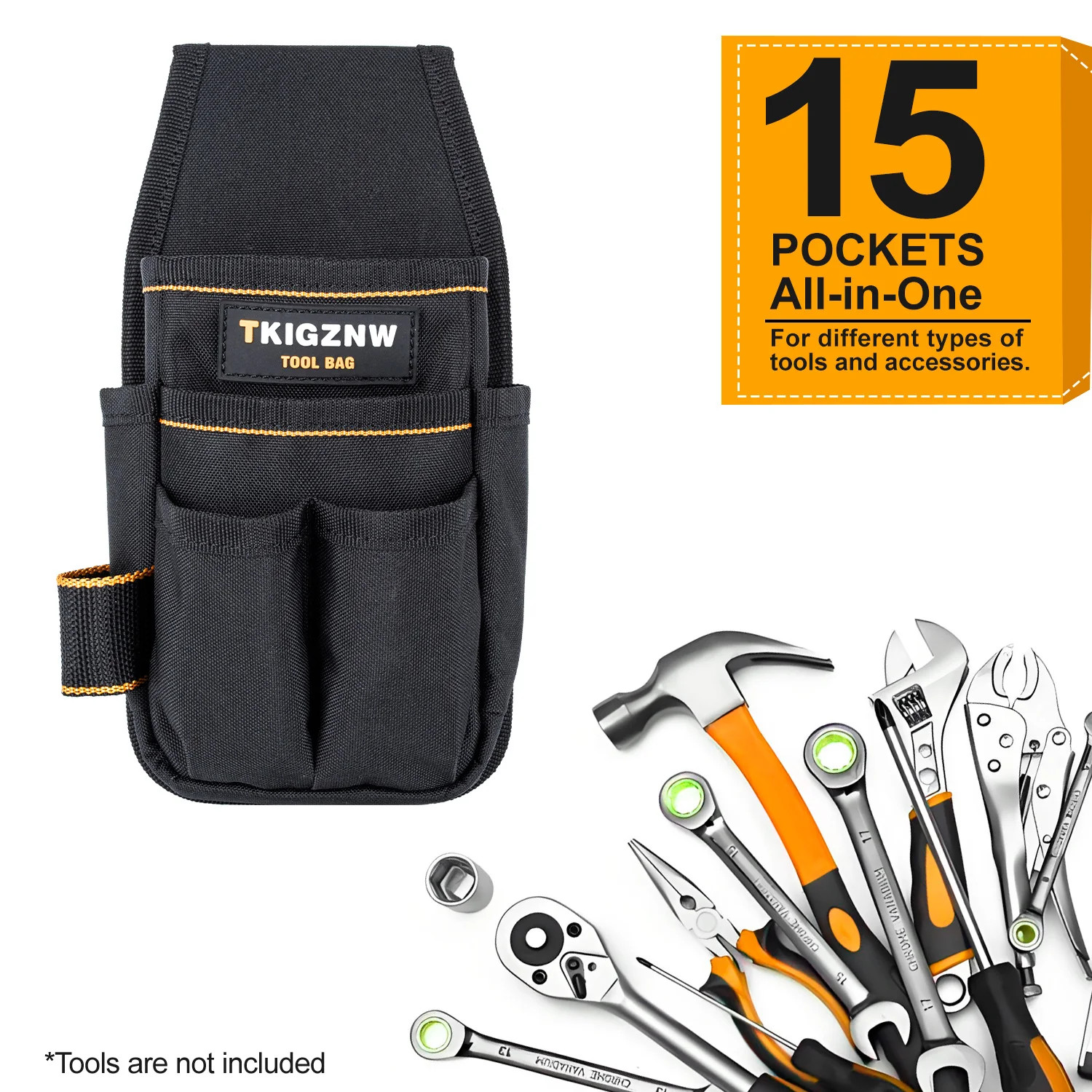 Electrician Belt Tool Pouch Waist Pack Toolkit – 15 Pockets Hardware Storage Bag