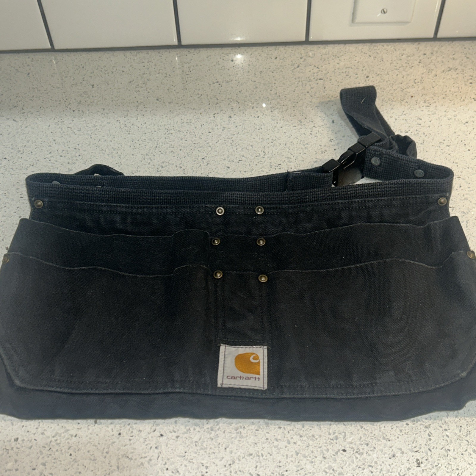 Carhartt A09 Firm Duck Half Apron Small/Medium Black Adjustable Strap Logo Patch