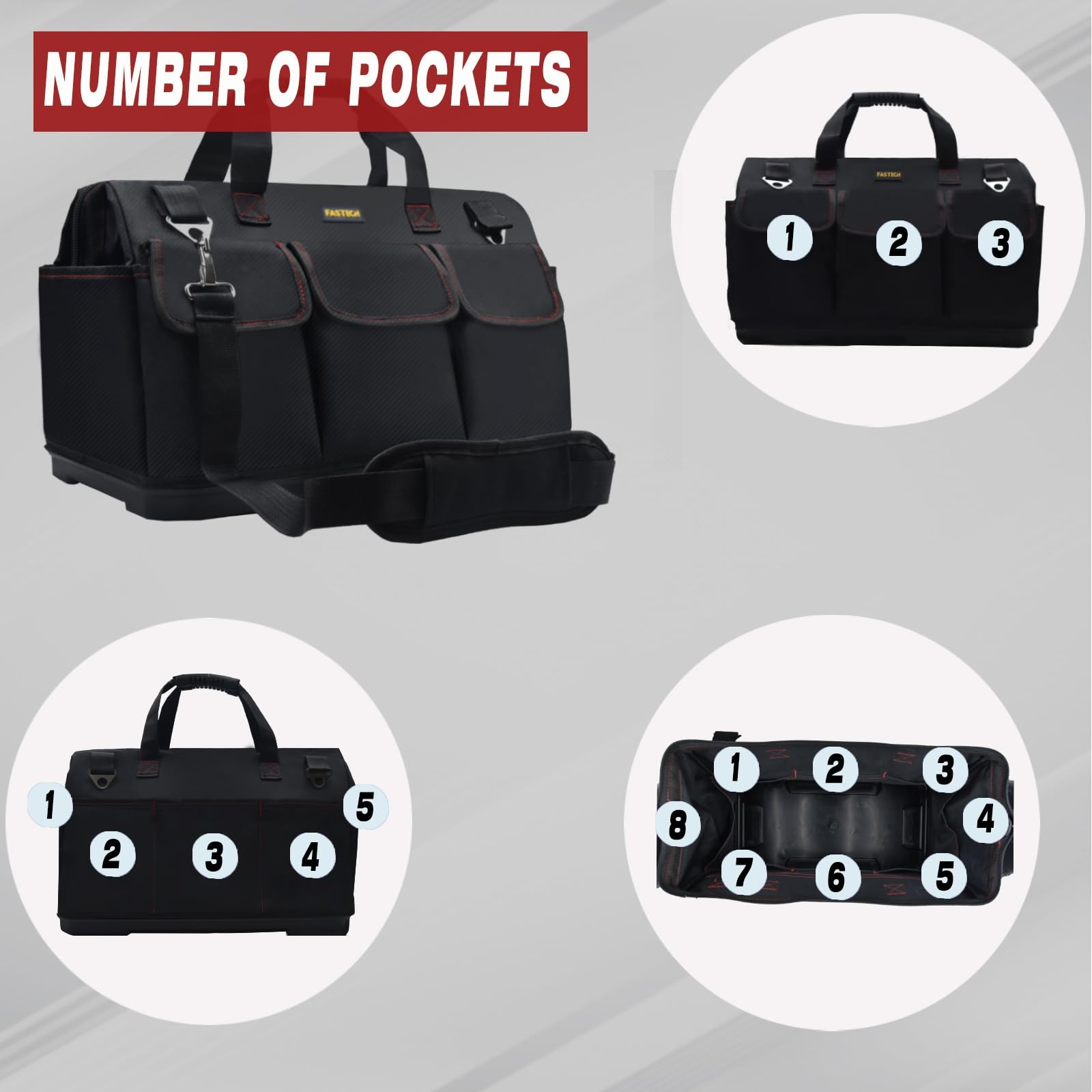 22-inch Heavy Duty Bottom Tools Bag With Wide Mouth For Tool Storage, Carrier…
