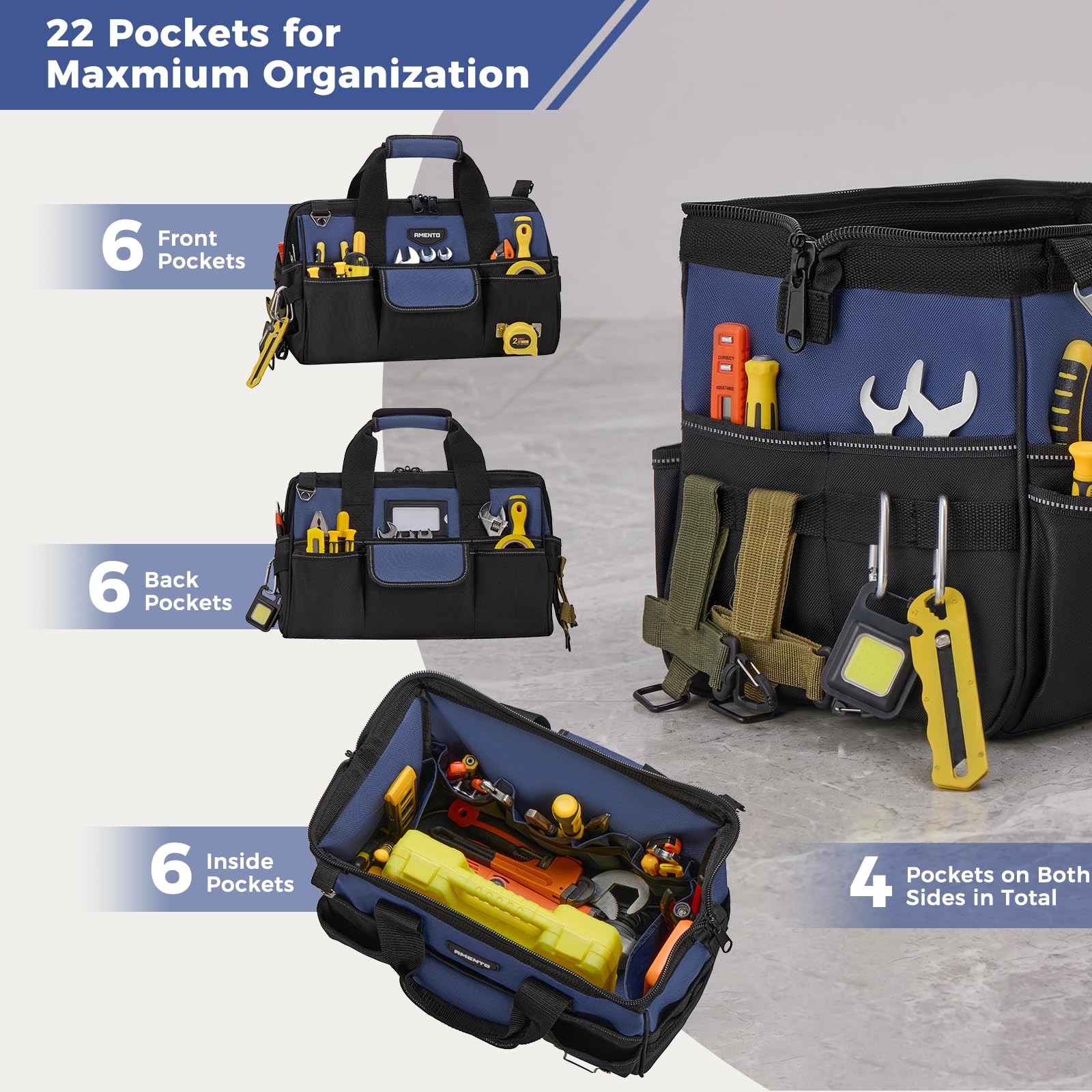 16-Inch Heavy Duty Tool Bag, 22 Pockets Empty Tool Box Organizer Storage, Sof…