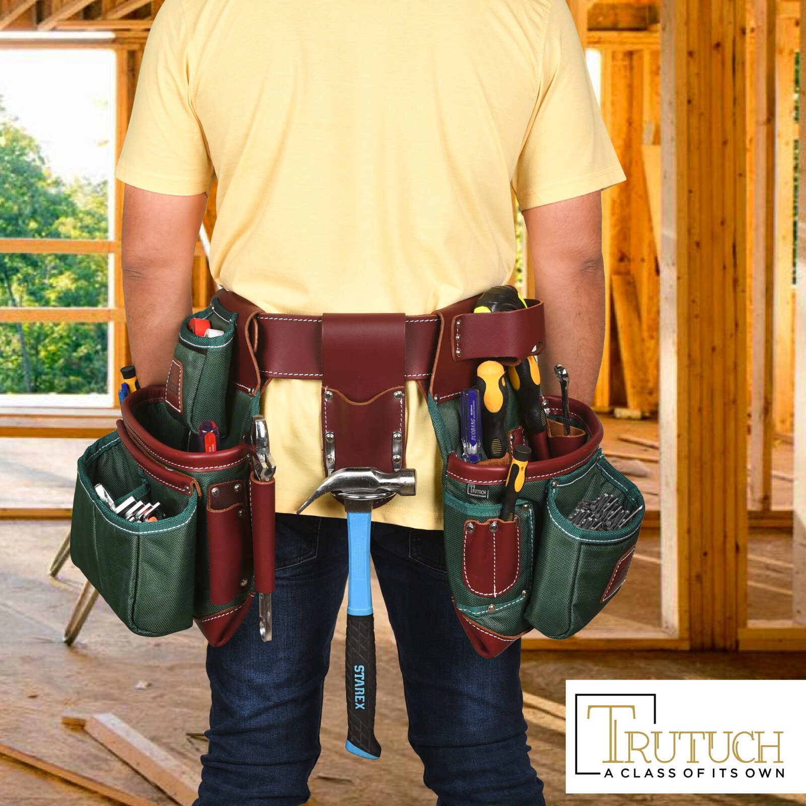 TRUTUCH Nylon and Leather Tool Belt with Leather Work Suspender | Construction