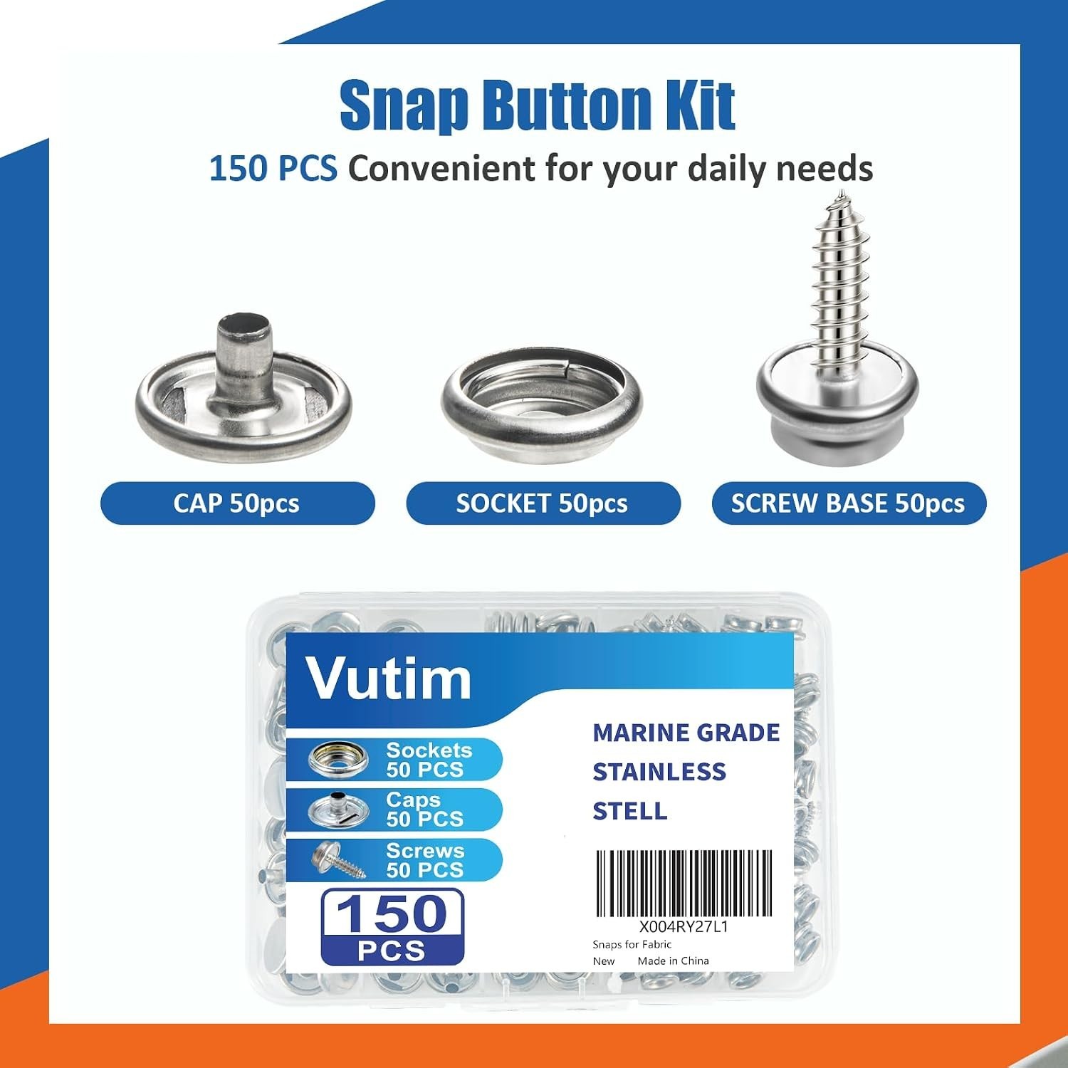 150 PCS Marine-Grade Stainless Steel Canvas Snap Fastener Kit for DIY Crafting